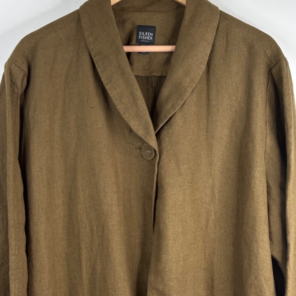 Eileen Fisher Woman 3X 100% Irish Linen Shawl Collar Blazer Jacket Olive Green - Picture 2 of 10